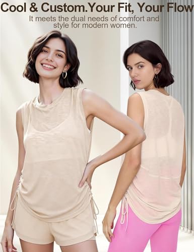 Image of Venzina Gym Tops for Woman Beach Wear Dress for Women Sheer Thin Airy Fabric Adjustable Side Drawcord Breathable Quick Dry for Yoga Summer Workout Casual