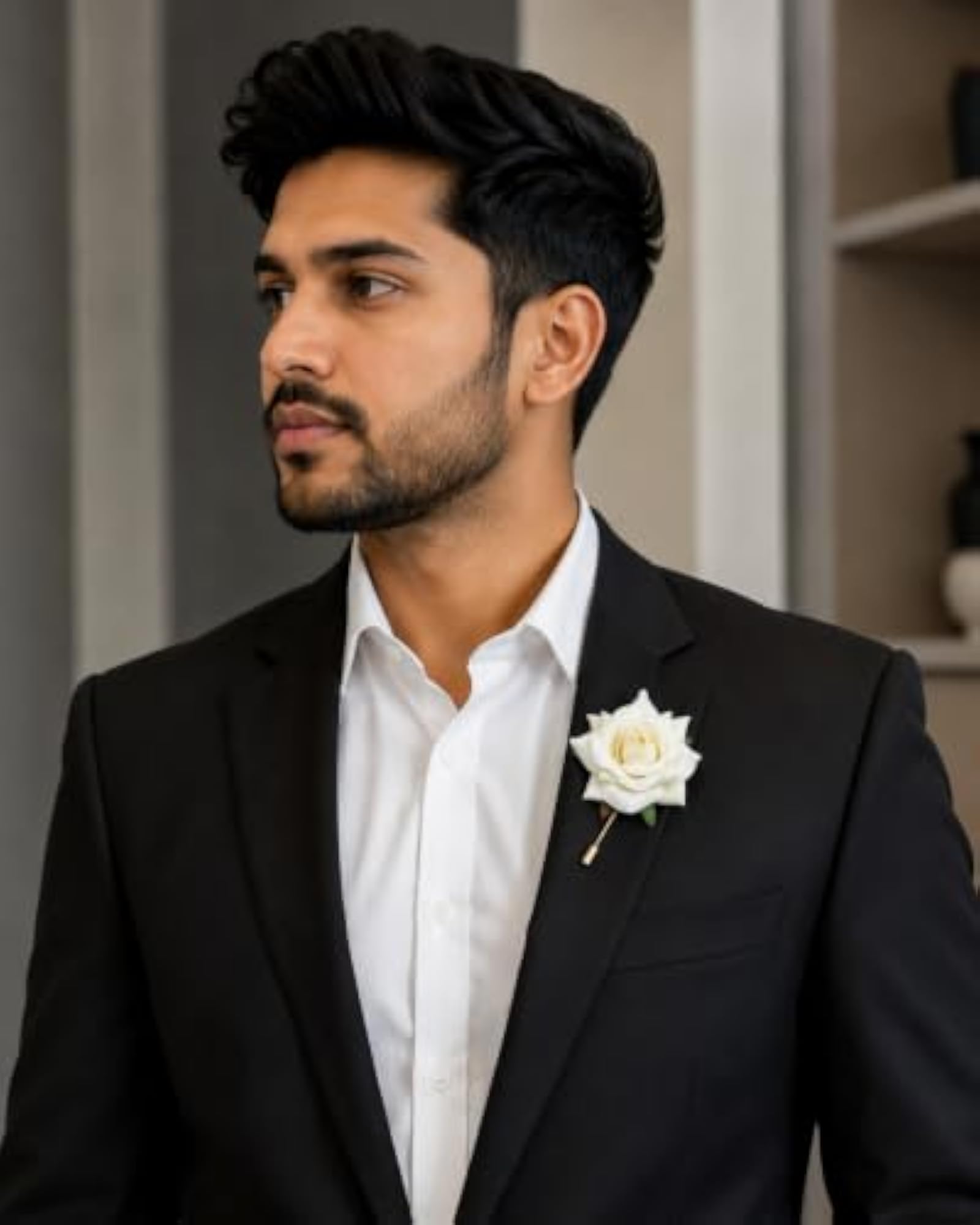 Handmade Fabric Rose Lapel Pin, Off White