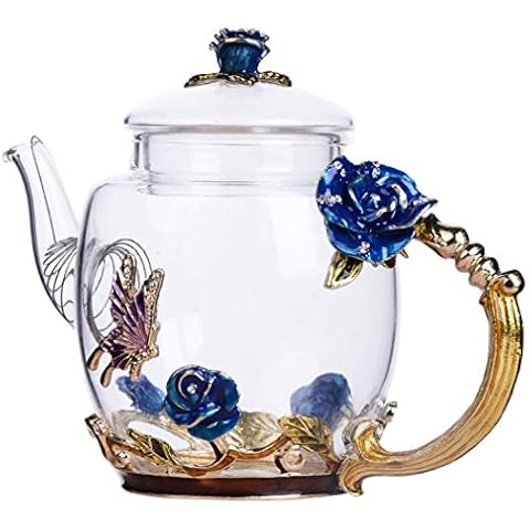 Tea Pot Glass, Fancy Tea Cup, Fancy Tea Set for Adults, Pretty Tea Teapot（10.6oz / 300ml） (Blue) Cover