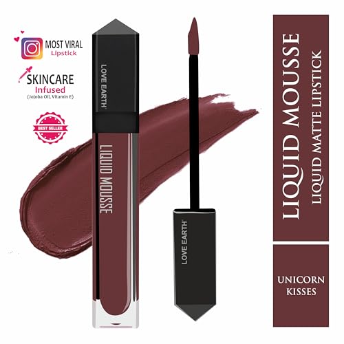 Image of Love Earth Liquid Mousse Lipstick - Unicorn Kisses Matte Finish | Lightweight, Non-Sticky, Non-Drying,Transferproof, Waterproof | Lasts Up to 12 hours with Vitamin E and Jojoba Oil - 6ml
