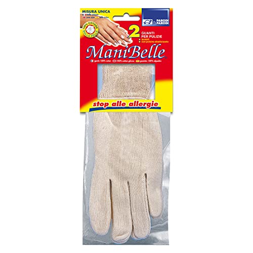 PARODI&PARODI- Guanti in Cotone Anallergici per Pulizie, Dotati di Elastico al Polso per Massimo Comfort, Realizzati Interamente in Morbido Cotone Lavabile in Lavatrice, Taglia Unica, Color Panna