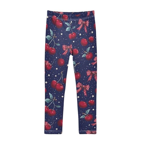 Red Dot Bow Cherry Girls Leggings Ultra Soft Compression Yoga Gym Pants for Kids 4-10T