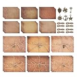 60 Stück Vintage Kraftpapier Umschläge, 12 Retro Briefumschläge,12 Retro Schlüsseln,12 Hanfseilen, 12 Sheet Vintage Seal Stickers, 24 Antik-Kraftpapier für Hochzeiten, Geburtstage