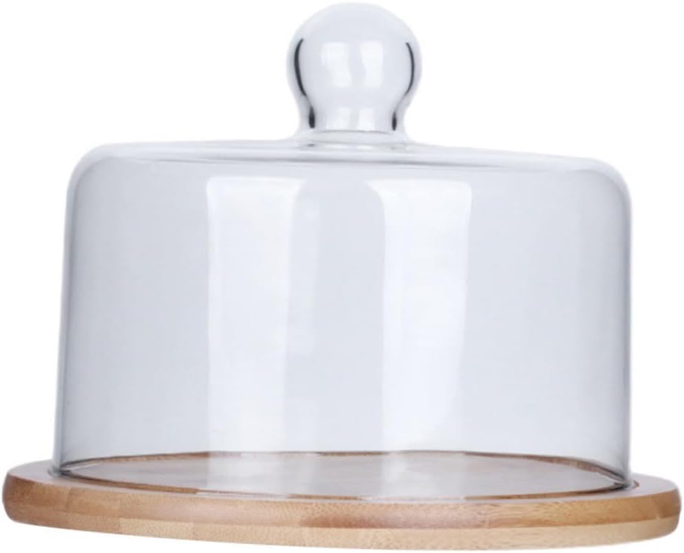 Protective Cake Cover with Large Glass Dome and Wooden Tray, Food Glass Dessert Display Cover for Home Baking and Pastry Preservation