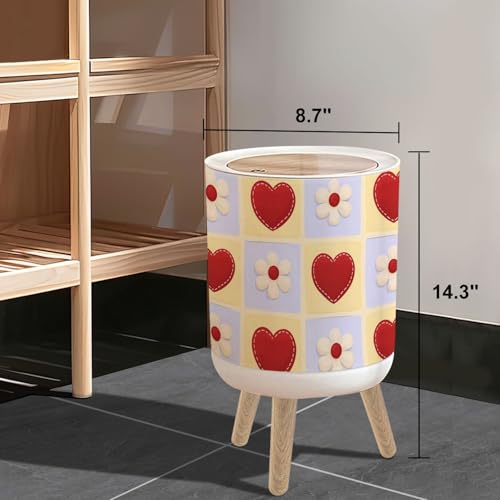 Caneca de basura pequeña con tapa corazones rojos flores blancas 7L miniatura 3