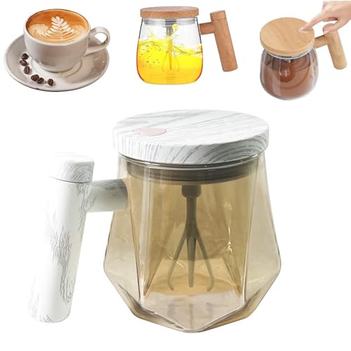 Electric Mixing Mug,13.5oz Electric Self Mixing Cup with Lid, Self Stirring Coffee Cup, Electric High Speed Stirring Cup with Detachable Stirring Rod, for Office/Travel/Home Coffee/Tea (Amber)