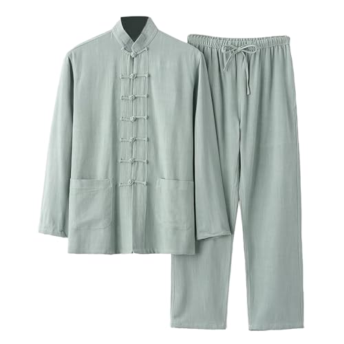 Abbigliamento da Uomo Lunghe Allenamento Tuta Casual Cotone Uniforme Tuta Kung Fu Suit Tradizionale Cinese Arti Marziali Tai Chi Qigong Wing Chun Shaolin Wushu Tradizionale Vestiti Tradizionali