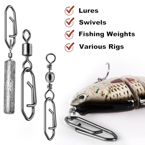 VEPEPE 100 Pcs Power Fishing Clips, Stainless Steel Sea Fishing Clips, 3 Sizes Quick Change for Fishing Lure Line, Sea Tackle Snaps for Freshwater Saltwater, Medium - Image 5