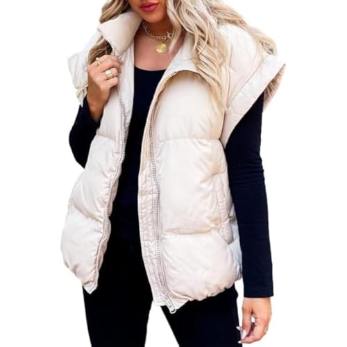 Veste matelassée sans manches femme col montant manteau hiver chaud avec poche