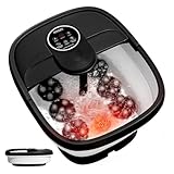 KNQZE Collapsible Foot Spa Electric Foot Bath with Heat, Bubble, Remote, 24 Motorized Shiatsu Massage Balls. Pedicure Soaking tub for Feet Stress Relax (Black)