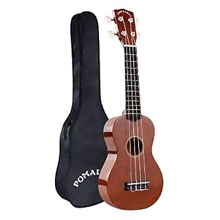 POMAIKAI Ukulélé soprano en bois arc-en-ciel pour débutants 53,3 cm avec housse de transport pour enfants, étudiants et débutants 21 inch (marron) - Les Beatles, Paul McCartney, John Lennon, RIngo Starr, George Harrison