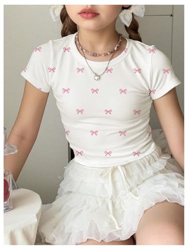 Image of SOLY HUX Girl's Basic Crop Top Set Crew Neck Short Sleeve T-Shirts 3 Packs Casual Summer Fitted Tees