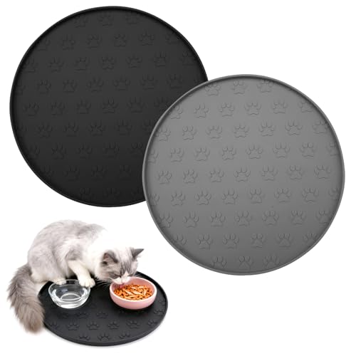 2 Stück Napfunterlage Silikon für Hund Katzen, 27,5cm x 27,5cm, Hundenapf Unterlage, rutschfest, Katzenfutter Unterlage Klein, Napfunterlage Rund...