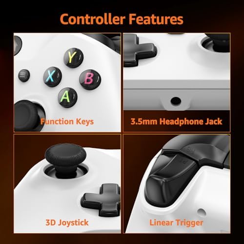 IWGAME Wired Controller for X-BOX ONE/PC, Gamepad with 3.5mm Audio Jack&Dual Vibration, Support Turbo Function, Compatible with X-BOX One/One S/X, X-BOX Series S/X, PC(7.2ft, White) - 3