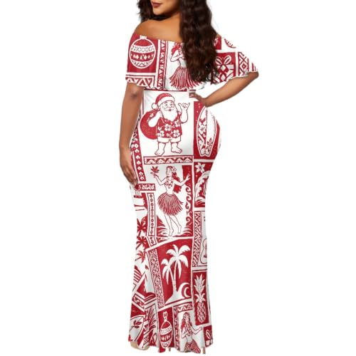 Image of Polynesian Dresses for Women Off Shoulder Maxi Dress Puletasi Samoan Dresses S-7XL