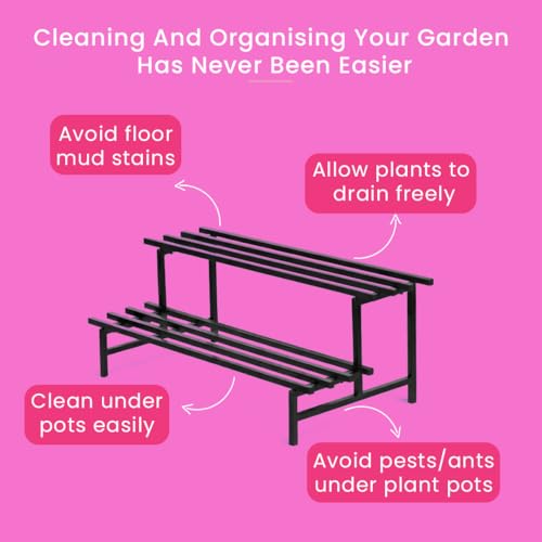 Image of Garden Genie 2-Tier Metal Plant Stand | Heavy Duty Metal Plant Stand for Outdoor Balcony & Indoor Use | Iron Pot Stand for Plants & Garden Use (Black)