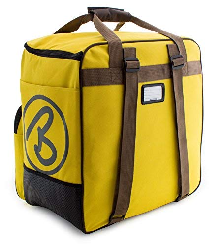 BRUBAKER Champion Combo - Limited Edition - Ski Boot Bag and Ski Bag for 1 Pair of Ski up to 190 cm, Poles, Boots and Helmet - Yellow Brown