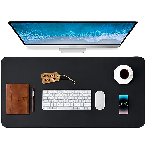 RILIHO Leather Desk Mat (Real Leather-Textured) - Office Desk Pad Waterproof, Large Mouse Pad, Non-Slip Luxury Writing Pad for Office Accessories and Home (Black, 31.5' x 15.7')