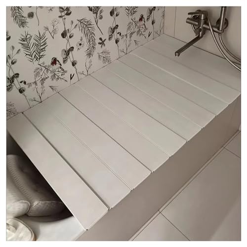 Tapa plegable para tina, tablero aislante de grano de madera de PVC blanco, bandeja de spa de 0,6 cm de grosor para baños de leche y elegante protección contra el polvo de 66 x 85 cm
