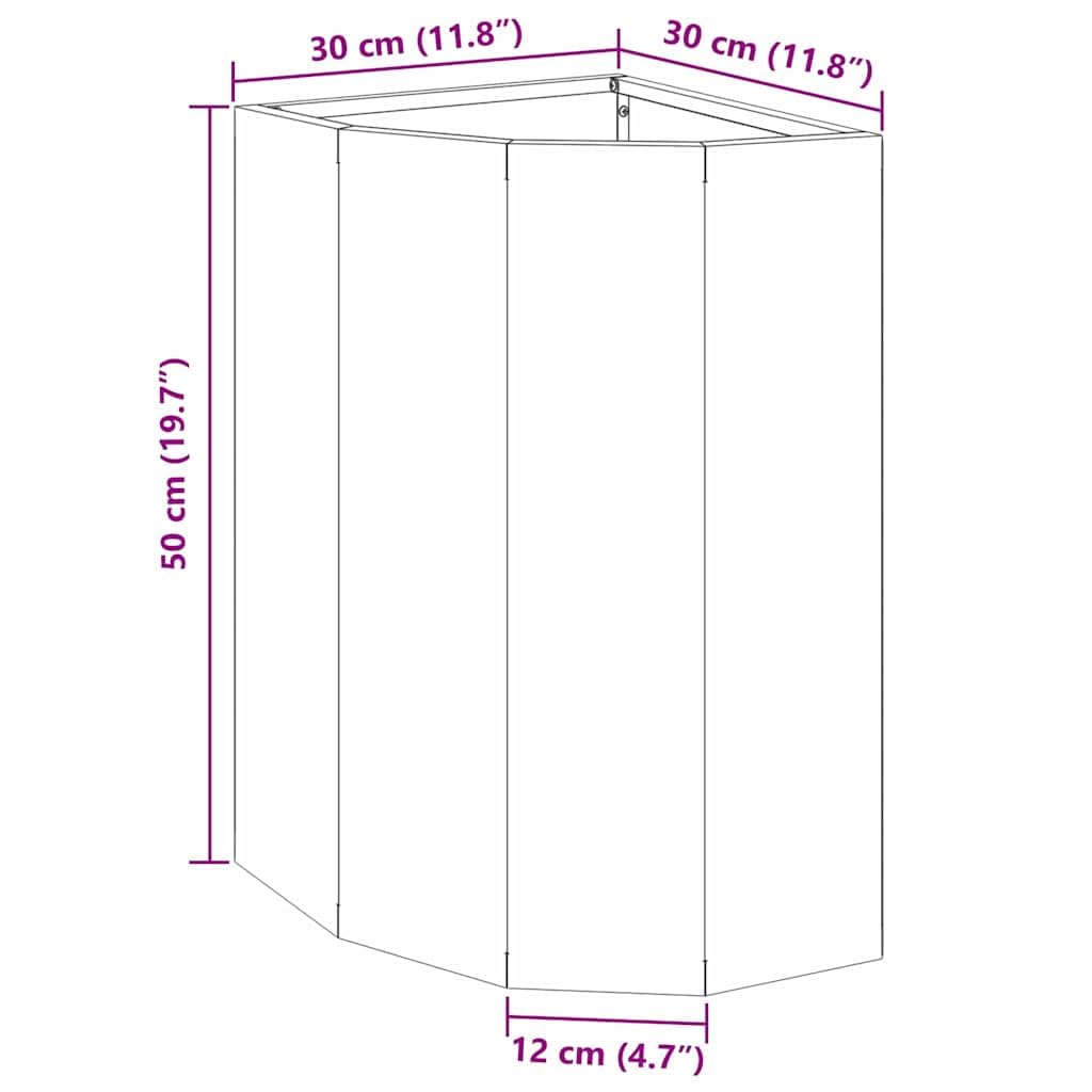 Eckpflanzer Rostig aus wetterfestem Stahl 30 x 30 x 50 cm für Garten Balkon Terrasse, blumentopf pflanzgefäß kübel Kasten Schale hochbeet balkonkasten mit abflussloch und bewässerung