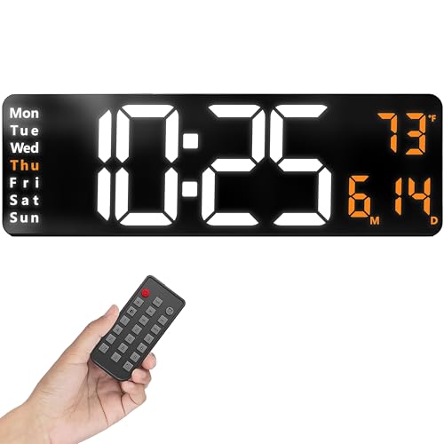Opis Clock 1 (XXL White & Orange) – Extra Large Digital Wall Clock with Date, Temperature and Timer – The Big LED Large Digital Clock for Walls