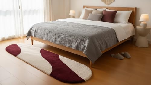 Image of Fluffy Silky Micro Fiber Polyster Carpet /Runner for Bedroom, Study Room, Playing Room, Guest Room ETC. 4x6 feet Feet, (Wine and Ivory new Laher)