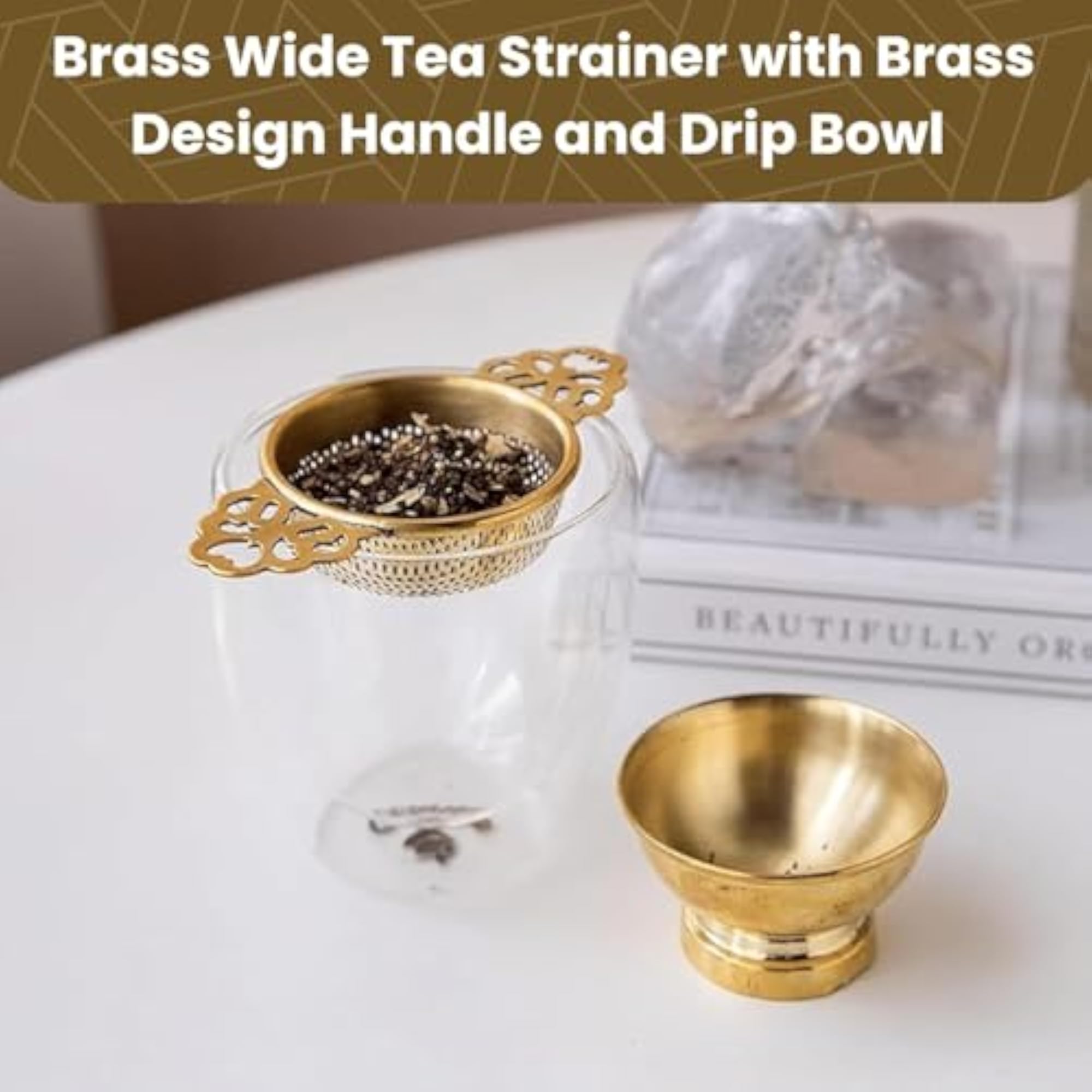 Brass Tea Strainer, Metal Mesh Tea Filter for Brewing