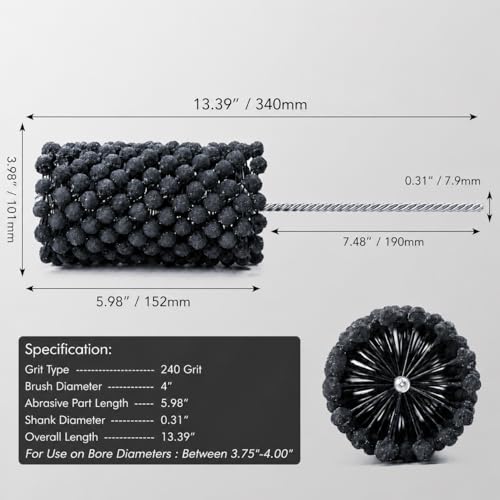 Image of 4 Inch Cylinder Hone Tool Brush 240 Grit Flexible Ball Honing Brush for Engine Cylinder Bore, Brake Rotor, Piston Cleaning & Crosshatch Restoration (4.0 inch / 101.6mm Automotive Honing Tool)