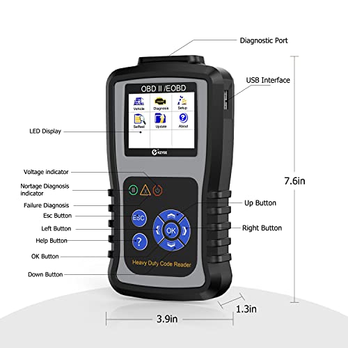 Kzyee Kc601 Heavy Duty Scan Tool, Diesel Truck Diagnostic Scanner Transmission Dpf Code Reader And Eraser With Live Data/Ecu Info For J1587/J1708 J1939 Trucks #TOP4