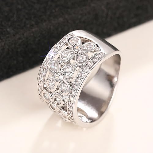 Graceful Silver Color Flower Rings for Women Bright Cubic Zirconia Finger Jewelry for Engagement3