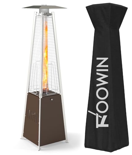 FOOWIN Patio Heater,48,000 BTU Outdoor Heater with Wheels,Propane Patio Heater w/Waterproof Cover & Gloves,Quartz Glass Tube Pyramid Outdoor Heater for Party,Backyard,Garden,Bronze
