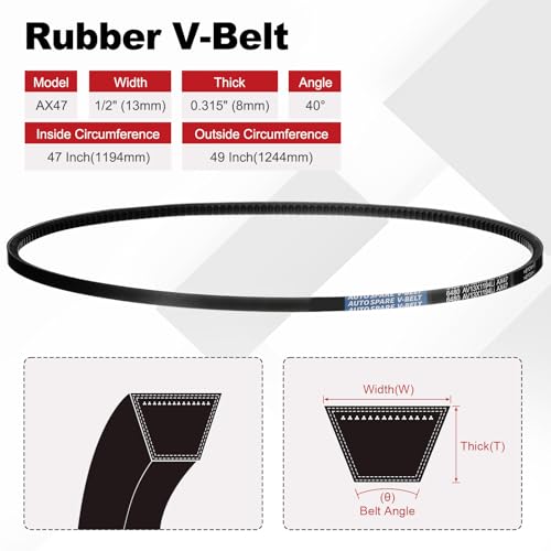 Image of AX47 Belt, Raw Edge Cogged Industrial Rubber EPDM V-Belt, Pack of 1 | 1 /2 inch(13mm) Width x 47 inch(1194mm) Inside Circumference x 5 /16 inch(8mm) Height