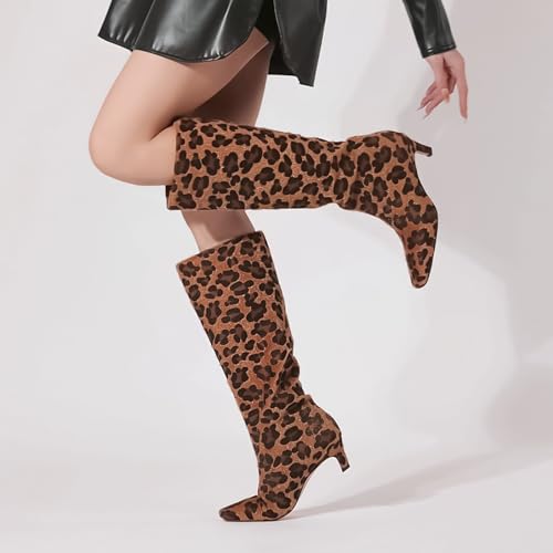 Adrizzlein Knee High Boots Women Kitten Heel Square Toe Tall Boots Wide Calf Pull On Long Boots4