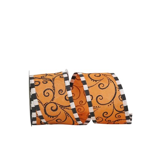 Reliant Ribbon 90564W-517-40F Halloween Swirl Mix Wired Edge Ribbon, 2-1/2 Inch X 10 Yards, Orange/black