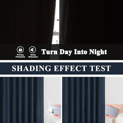 Image of Vision Home Navy Blue Pinch Pleated Full Blackout Curtains Linen Blended Room Darkening Window Curtains 102 inch for Living Room Bedroom Thermal Insulated Pinch Pleat Drapes with Hooks 60 inch Wx102 Lx1