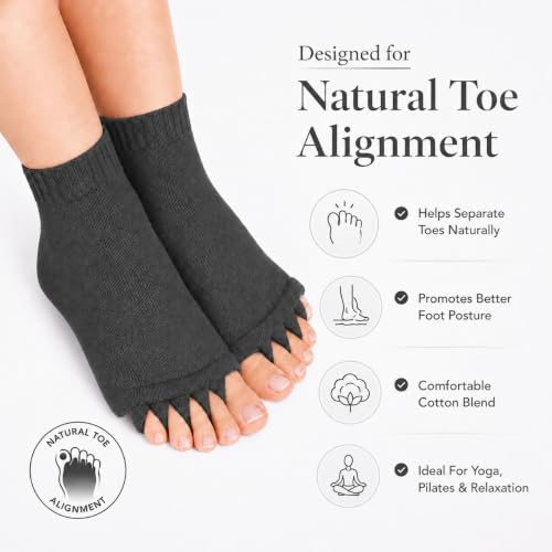 Image of Foot Alignment Orthopedic Cotton Socks for Men & Women | Five Toe Separator | Foot Pain Relief | Bunion Corrector | Plantar Fasciitis Support | Improves Posture & Flexibility | Free Size | Dark Grey |1 Pair