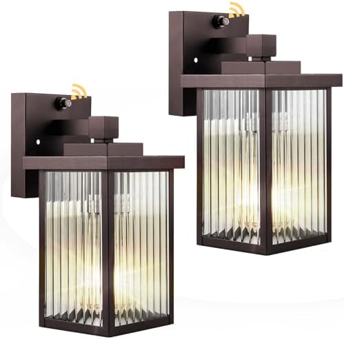 2 Pack Dusk to Dawn Outdoor Lighting, Waterproof Outdoor Porch Light with Tempered Glass, Outdoor Light Fixture for House Exterior Front Door Garage Patio(Oil-Rubbed Bronze)