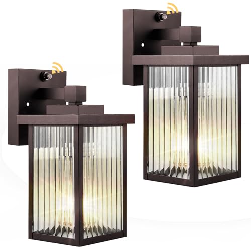 hameso 2 Pack Dusk to Dawn Outdoor Lighting, Waterproof Outdoor Porch Light with Tempered Glass, Outdoor Light Fixture for House Exterior Front Door Garage Patio(Oil-Rubbed Bronze)