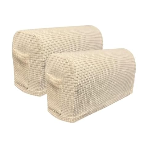 Garayma Sofa Armrest Covers Arm Slipcovers with a Pocket Elastic Sofa Armrest Protector Removable Couch Arm Covers for Sofa Anti-Slip Armrest Covers Christmas Deco Pack of 2 (Ivory White) Cover