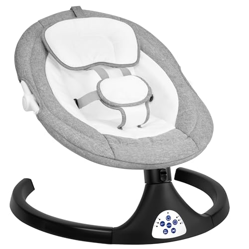 Image of kmaier Electric Baby Swing for Infants, Baby Rocker for Infants with 5 Speeds, 10 Lullabies, Adapter & Battery Operated, Indoor & Outdoor Use, Remote Control, Gray