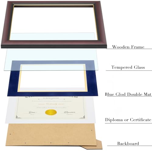 Image of ELSKER&HOME 8.5x11 Diploma Frame with Velvet Navy Mat,Real Wood | 8.5x11 Certificate Frame with Mat or 11x14 Inch Without Mat,Wide Molding Semi-Tempered Glass(Velvet Mat,Navy)