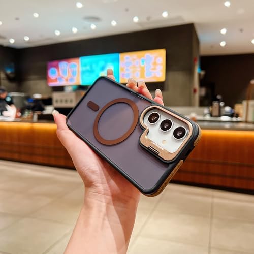 Image of LuxuryKase Smoked Clear MagSafe Case for Samsung Galaxy S25 Plus | Metal Camera Guard Kickstand | Rugged Grip Edge | Hard PC Back + Soft TPU | Wireless Charging Support - Gold