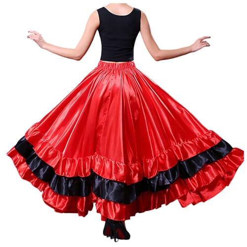 Gonna spagnola da corrida, da donna, abito da ballo, costume da flamenco, gonna lunga tradizionale, gonna da ballo elegante, maxi gonna a pieghe, B-03 rosso (180 gradi), M