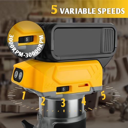 Cordless Compact Router for Dewalt 20V Battery, Brushless Trimmer Router with 5 Variable Speeds, (Tool Only)30000 RPM, 800W Wood Palm Router Tool with 5PCS 1/4" Router Bits, Edge, Roller Guides 2 Cordless Compact Router for Dewalt 20V Battery, Brushless Trimmer Router with 5 Variable Speeds, (Tool Only)30000 RPM, 800W Wood Palm Router Tool with 5PCS 1/4" Router Bits, Edge, Roller Guides - Image 2