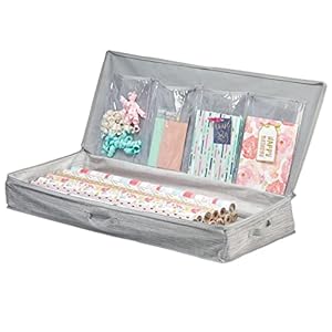 mDesign Long Gift Wrapping Organizer with Handles – Wrapping Paper Holder for Christmas and Holiday Giftwrap – Zipper Closure Storage Bag Container – Taupe/Tan