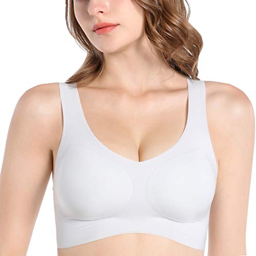 PRETTYWELL Wireless Bras for Women, Comfort Bralettes for Women Padded, Invisible Bras for A-D Cups, T-Shirt Bras with Ultra-Thin Pads (Grey, M)