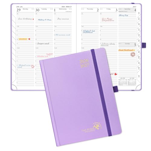 POPRUN 2026-2027 Academic Planner, 6.5" x 8.75", Weekly and Monthly Calendar, July 2026 to June 2027, Hardcover Appointment Book with Verital Layout, Hourly Time Slots, Monthly Tabs - Violet