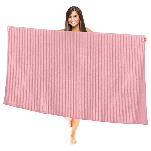 Image of Elegant Comfort 100% Turkish Cotton Corduroy Ribbed Luxury Jumbo Bath Towel Ultra Soft - 35 x 70 Inch - Luxury Spa Premium Hotel Quality Highly Absorbent and Quick Dry Large Bath Towel, Dusty Rose