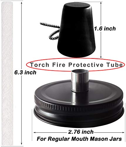 Mason Jar Tabletop Torch Kits,4 Pack Longlife Fiberglass Wicks,Stainless Steel Mason Jar Lids Caps Included,Outdoor Deck Oil Lamp Torch (Black) #TOP1