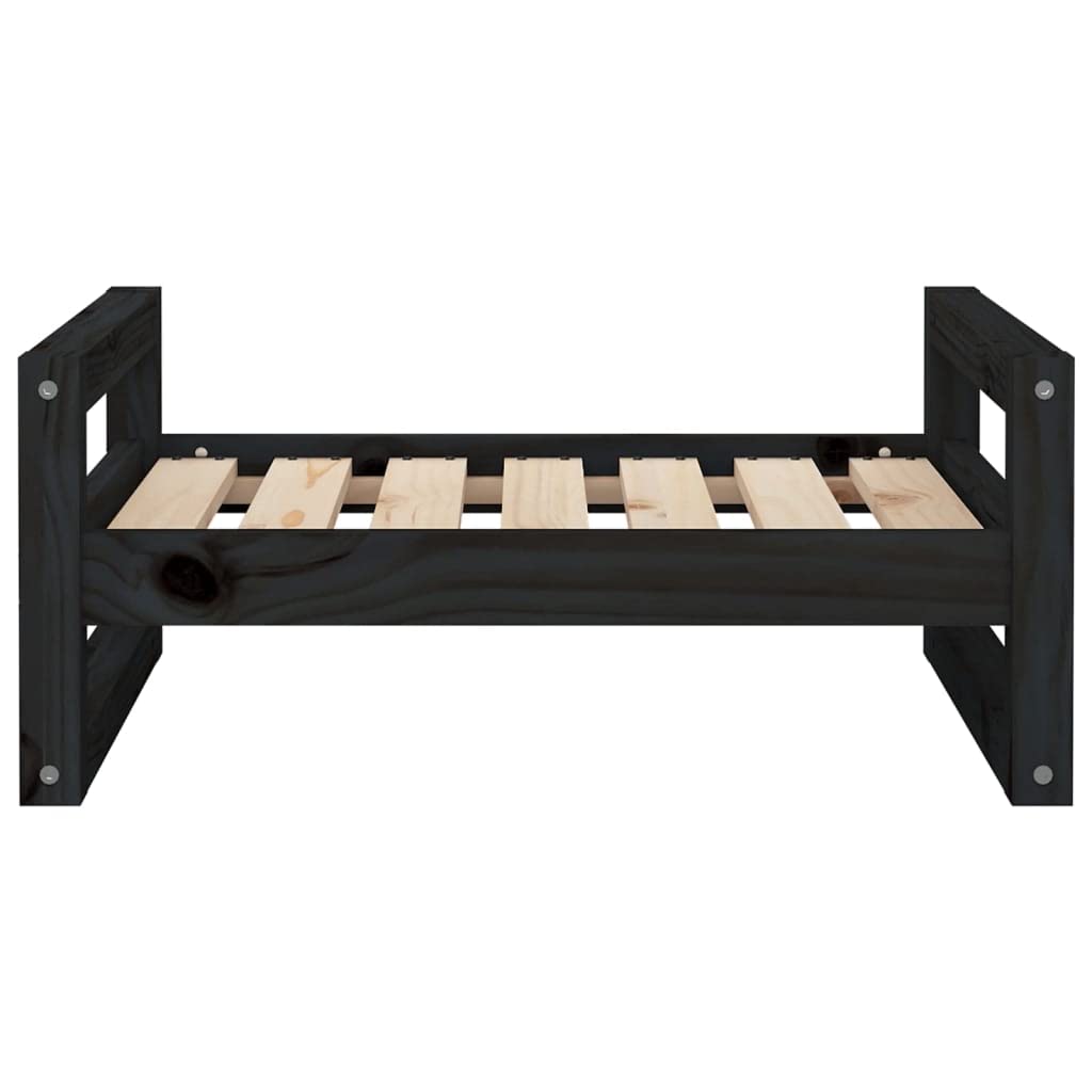 Cuccia per cani nera, 65,5 x 50,5 x 28 cm, in legno massello di pino con cuscino lavabile, per interni ed esterni, per cuccioli e animali domestici
